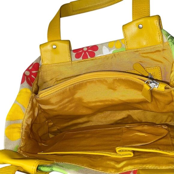 Audrey Brooke Women's Yellow Floral Satchel Tote Handbag - Picture 3 of 6